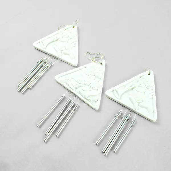 Lot of 3 White Angel Cherub Triangular Wind Chimes Outdoor Decor