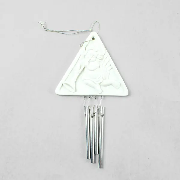 Lot of 3 White Angel Cherub Triangular Wind Chimes Outdoor Decor