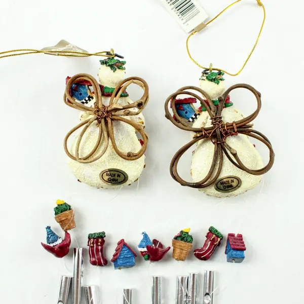 Lot of 2 Roman Snowman Christmas Wind Chime Ornaments Hanging Decor