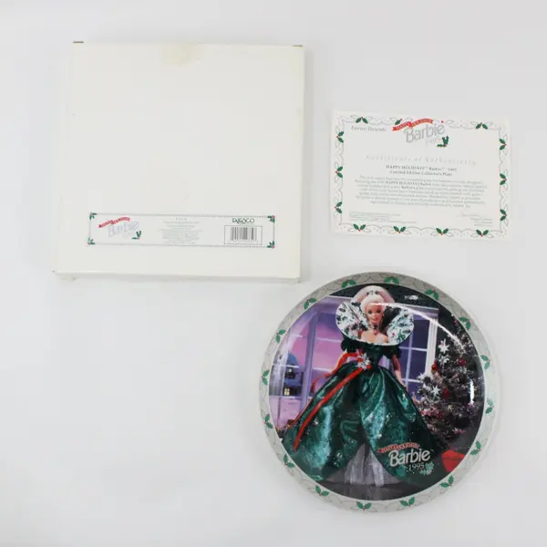 1995 Enesco Limited Edition Happy Holidays Barbie Collector Plate 8.5 in