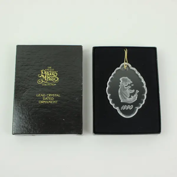 Enesco Precious Moments 1990 Lead Crystal Cherub Ornament 638888 Box