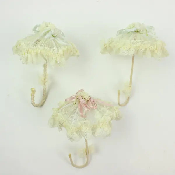 Lolita Lace Miniature Parasols Dollhouse Umbrellas Set of 3 Ruffle Bow Handles