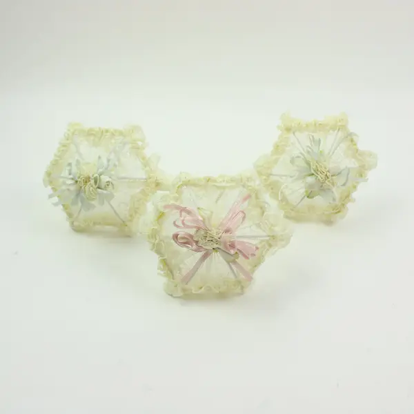 Lolita Lace Miniature Parasols Dollhouse Umbrellas Set of 3 Ruffle Bow Handles