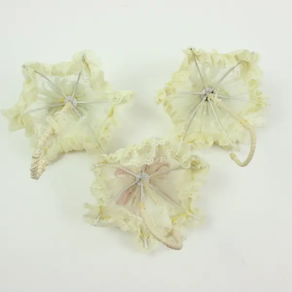 Lolita Lace Miniature Parasols Dollhouse Umbrellas Set of 3 Ruffle Bow Handles