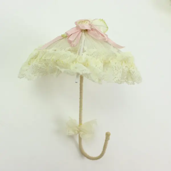 Lolita Lace Miniature Parasols Dollhouse Umbrellas Set of 3 Ruffle Bow Handles