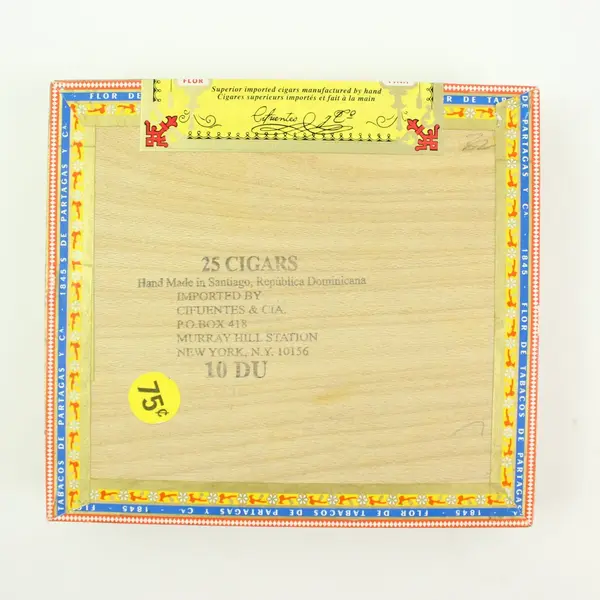 Flor de Tabacos Partagas No. 6 Empty Wooden Cigar Box Hinged Lid