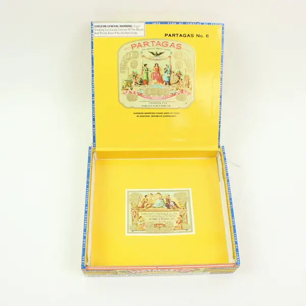Flor de Tabacos Partagas No. 6 Empty Wooden Cigar Box Hinged Lid