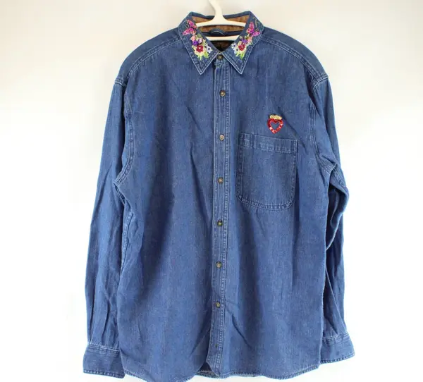 Faded Glory Women's Size M Dark Wash Denim Button Down Shirt