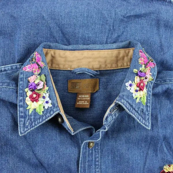 Faded Glory Women's Size M Dark Wash Denim Button Down Shirt