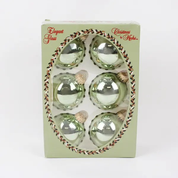 Christmas by Krebs Pale Green Glass Bauble Ornaments Set of 6