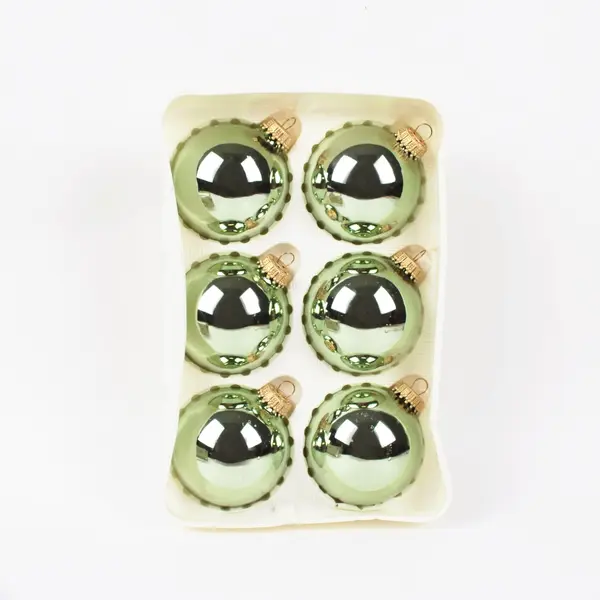 Christmas by Krebs Pale Green Glass Bauble Ornaments Set of 6