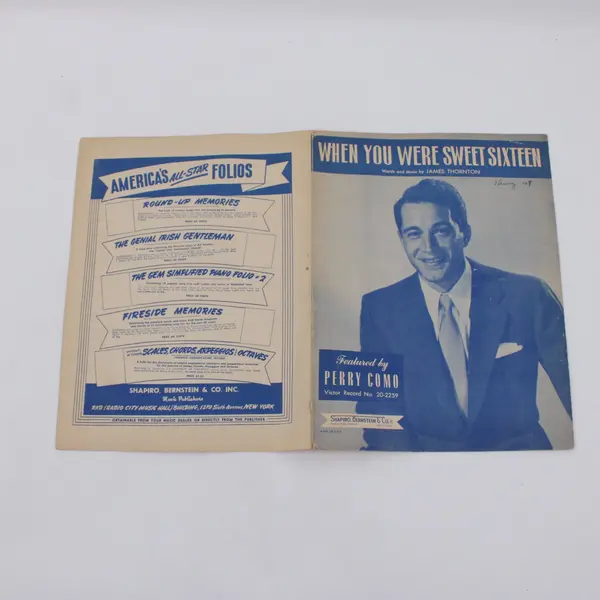When You Were Sweet Sixteen Perry Como Sheet Music Victor 20-2259