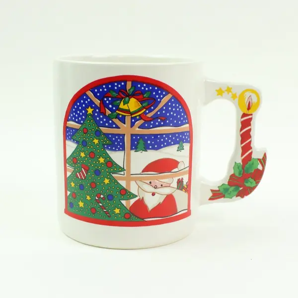 Christmas Santa Window with Candle Handle Coffee Mug