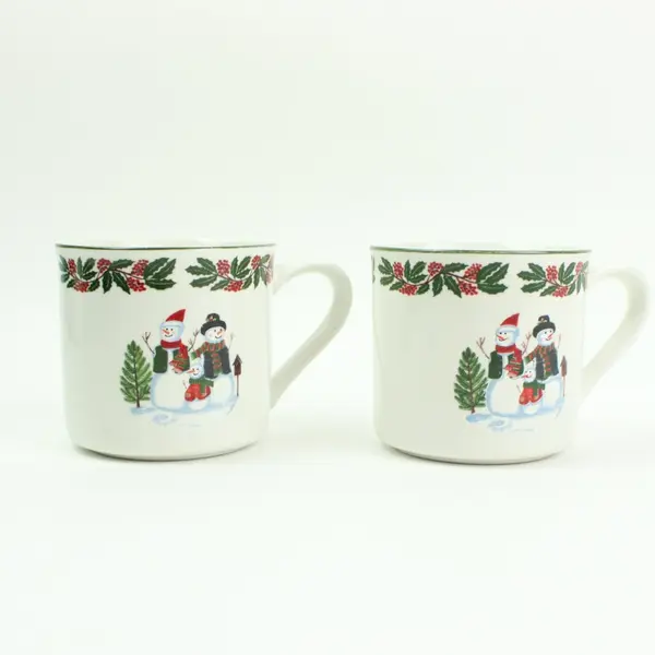 GEI Design Snowman Family Christmas Mugs Pair Holly Ceramic