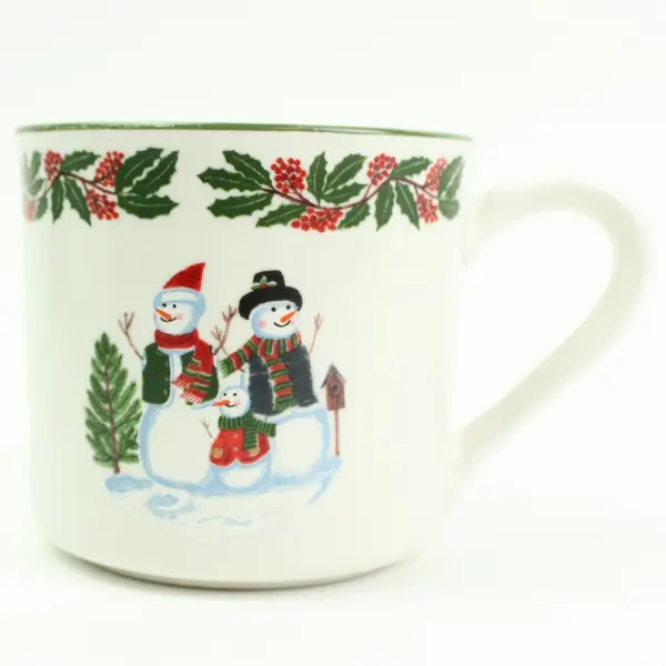 GEI Design Snowman Family Christmas Mugs Pair Holly Ceramic
