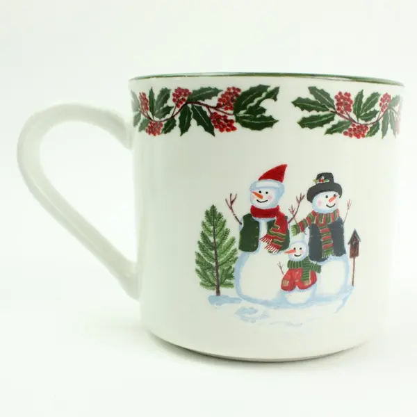 GEI Design Snowman Family Christmas Mugs Pair Holly Ceramic