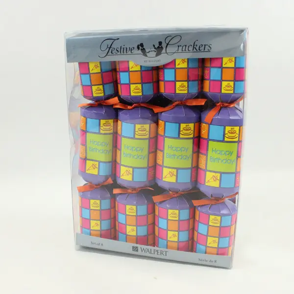 Walpert Happy Birthday Festive Crackers Set of 8 Party Decorations