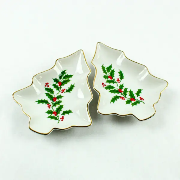 The Market Place Celebrate Christmas Porcelain Candy Dish Set 2 Holly Style 4716