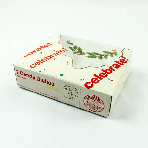 The Market Place Celebrate Christmas Porcelain Candy Dish Set 2 Holly Style 4716