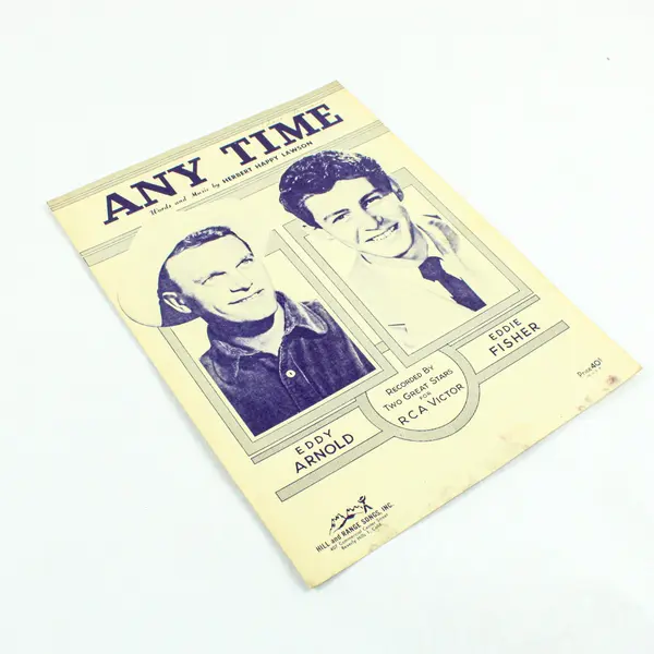 Any Time Sheet Music Herbert Happy Lawson Eddy Arnold Eddie Fisher RCA Victor