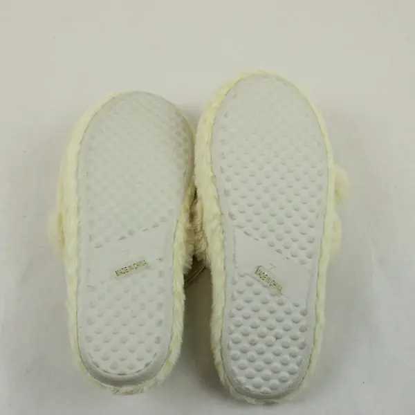 Bi-Mart Women's Fuzzy Slippers Cream White Puff Ball Detail Size 7