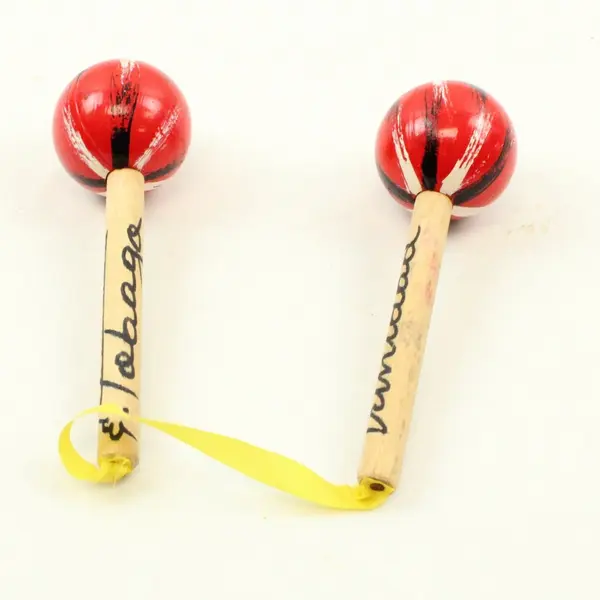 Pair Trinidad & Tobago Souvenir Maracas Red Shakers Wood Handles