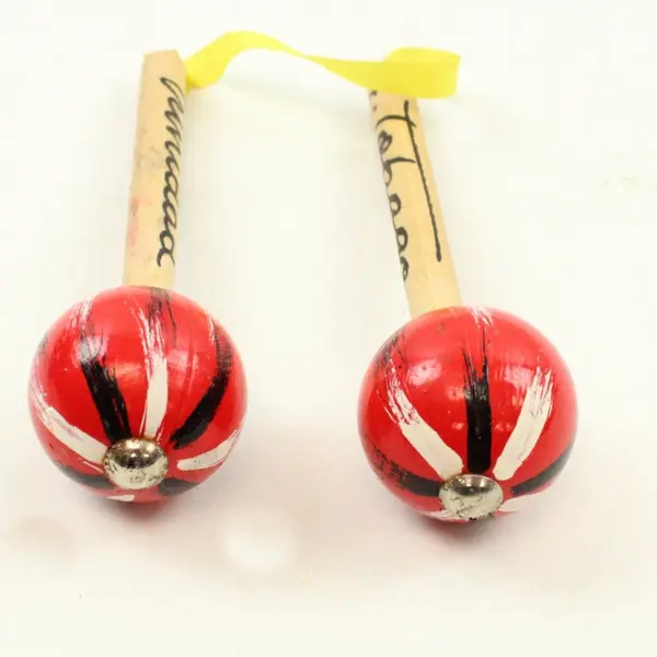 Pair Trinidad & Tobago Souvenir Maracas Red Shakers Wood Handles