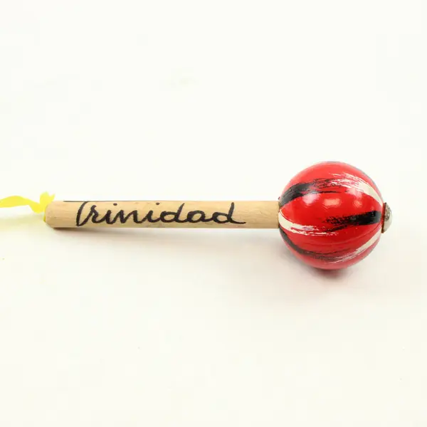 Pair Trinidad & Tobago Souvenir Maracas Red Shakers Wood Handles