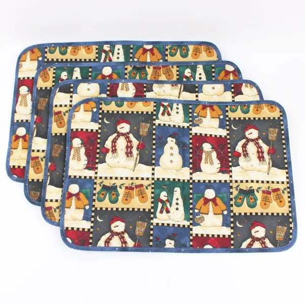Set of 4 Christmas Snowman Quilted Placemats 12.5 x 18 Inch