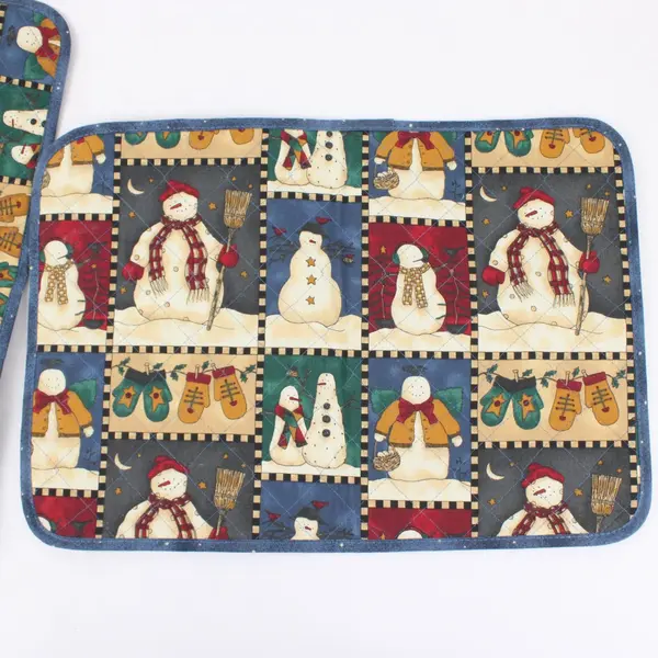 Set of 4 Christmas Snowman Quilted Placemats 12.5 x 18 Inch