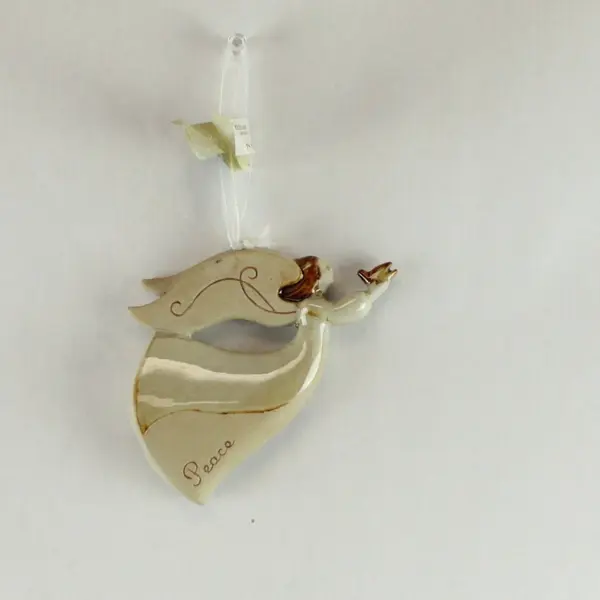 Seasons of Cannon Falls Peace Angel Stoneware Christmas Ornament
