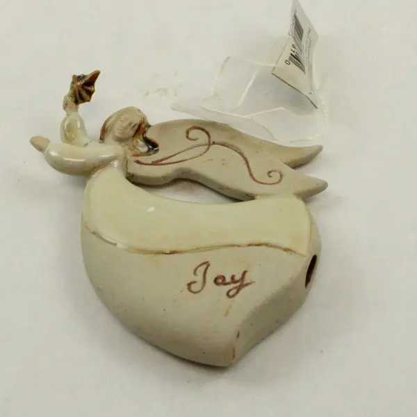 Seasons of Cannon Falls Glazed Ceramic Angel Christmas Ornament Joy Earth Tone 