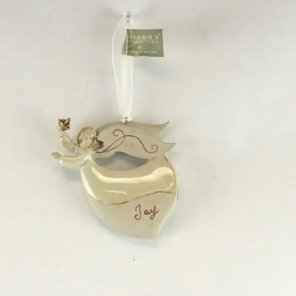 Seasons of Cannon Falls Glazed Ceramic Angel Christmas Ornament Joy Earth Tone 