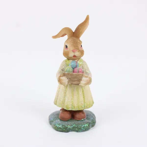 Glitter Easter Bunny Figurine Holding Egg Basket 6in