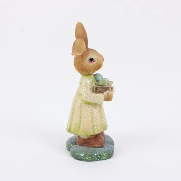 Glitter Easter Bunny Figurine Holding Egg Basket 6in