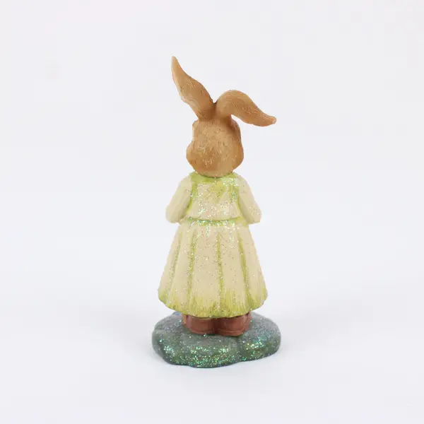 Glitter Easter Bunny Figurine Holding Egg Basket 6in