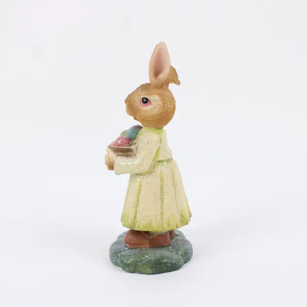 Glitter Easter Bunny Figurine Holding Egg Basket 6in