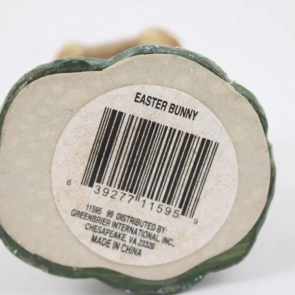 Glitter Easter Bunny Figurine Holding Egg Basket 6in