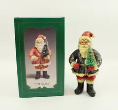 7 Inch Santa Figurine Holding Christmas Tree Holiday Decor Painted