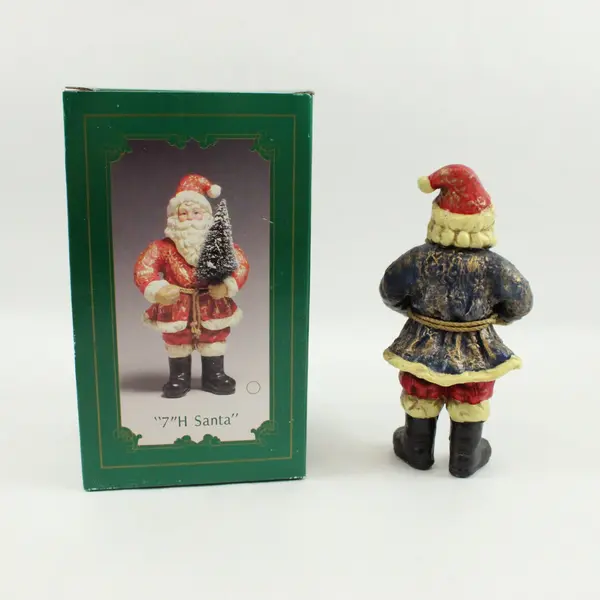 7 Inch Santa Figurine Holding Christmas Tree Holiday Decor Painted