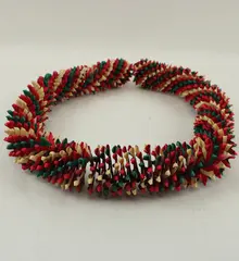 Red Green Gold Vintage Woven Palm Leaf Christmas Garland 28.5 Inch