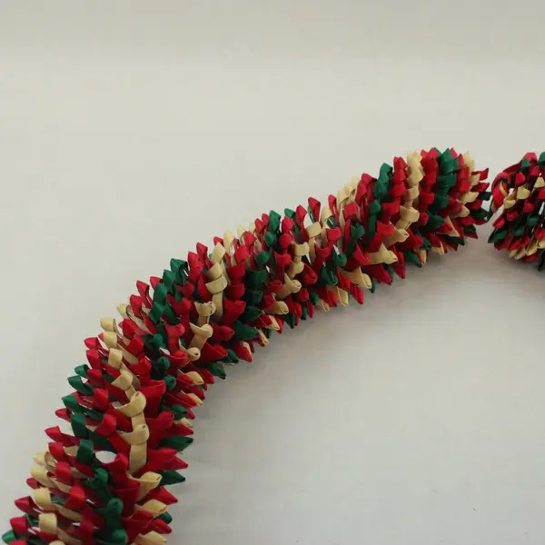 Red Green Gold Vintage Woven Palm Leaf Christmas Garland 28.5 Inch