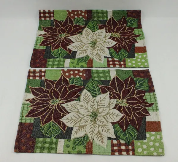 Lot of 2 Woven Poinsettia Christmas Placemats Patchwork 19x13