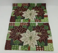 Lot of 2 Woven Poinsettia Christmas Placemats Patchwork 19x13