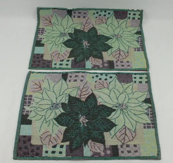 Lot of 2 Woven Poinsettia Christmas Placemats Patchwork 19x13