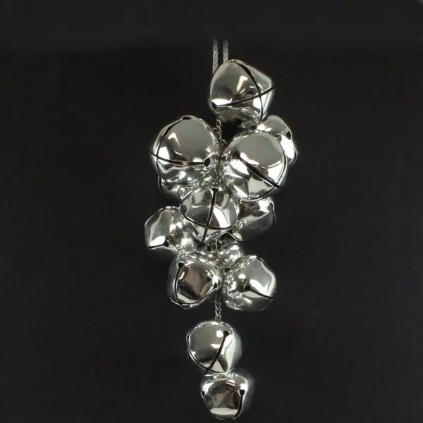 Silver Metallic Jingle Bell Wreath Cluster Christmas Decor 15in