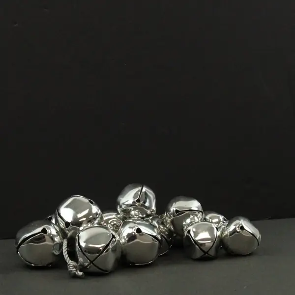 Silver Metallic Jingle Bell Wreath Cluster Christmas Decor 15in