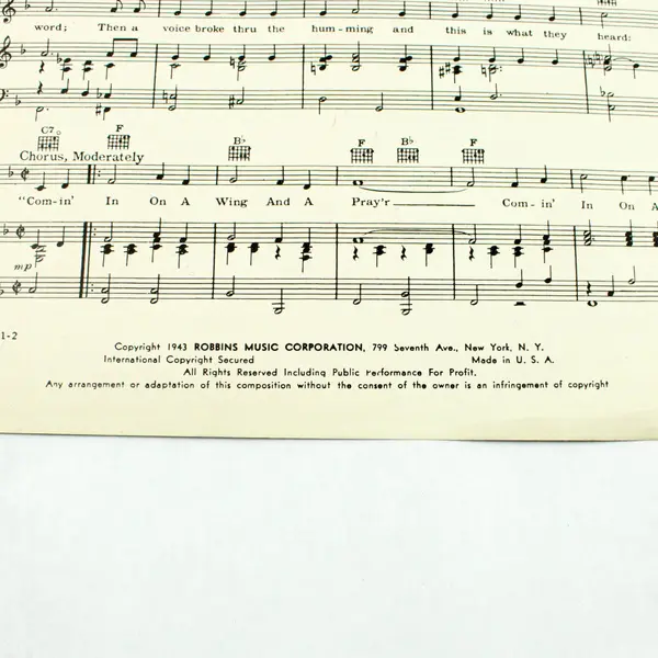 Comin' In On A Wing And A Prayer 1943 Kay Kyser Sheet Music Piano Voice