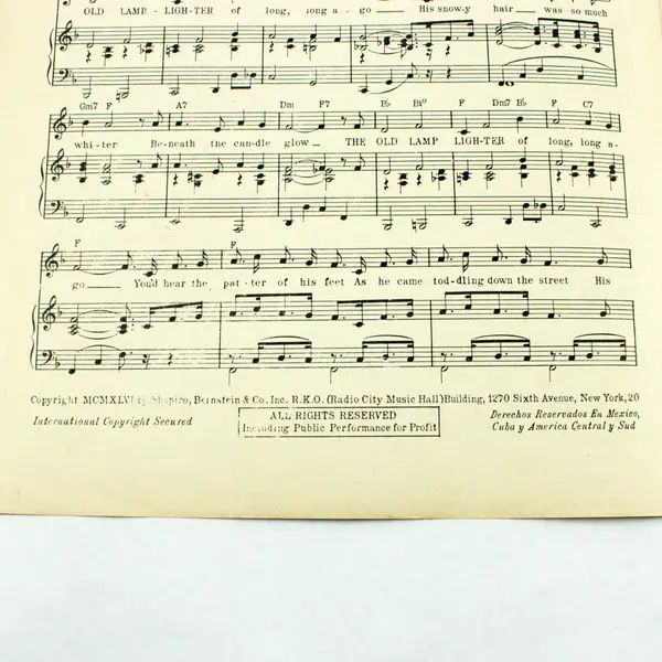 The Old Lamp-Lighter 1946 Sheet Music Charles Tobias Shapiro Bernstein