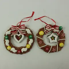 Pair of Gingerbread Cookie Christmas Tree Hanging Ornaments, Holiday Decor